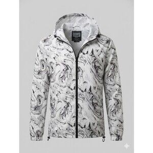 Beautiful Giant Men's White Marble-Print Windbreaker Jacket Lightweight
